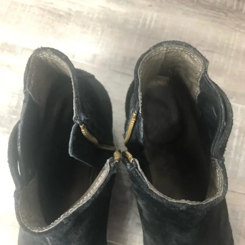H London Black Suede Woven Ankle Boots Zipper size EU 37 US 6